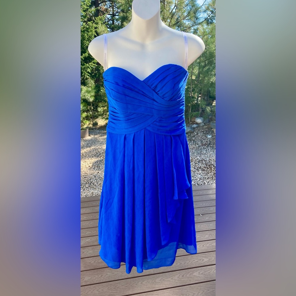 David's Bridal Strapless Royal Blue Dress